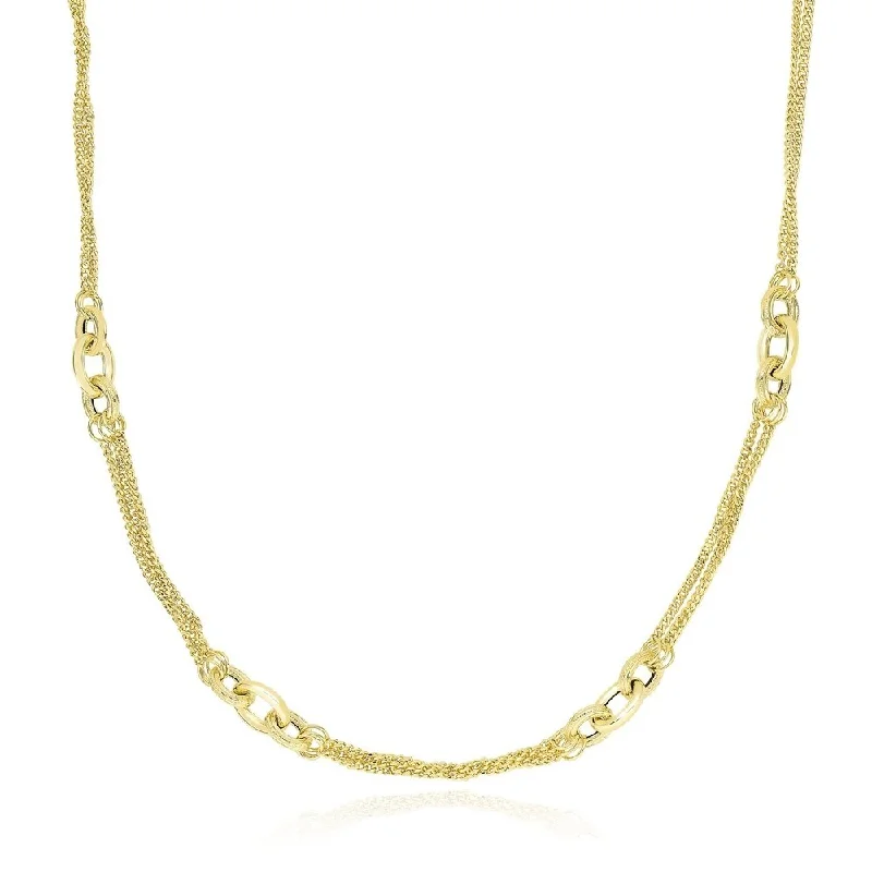 Cosmic charm necklaces-14k Yellow Gold Multi Chain Strand Necklace with Oval Links