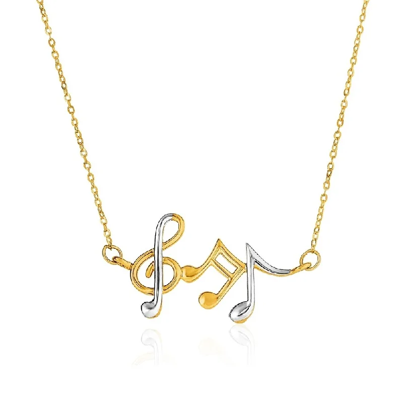 Faith charm necklaces-14k Two-Toned Yellow and White Gold Musical Notes Necklace