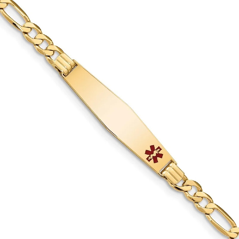 Mystic eye bangles-14k Yellow Gold 9mm Medical Soft Diamond Shape Red Enamel Flat Figaro Link ID Bracelet, 7"