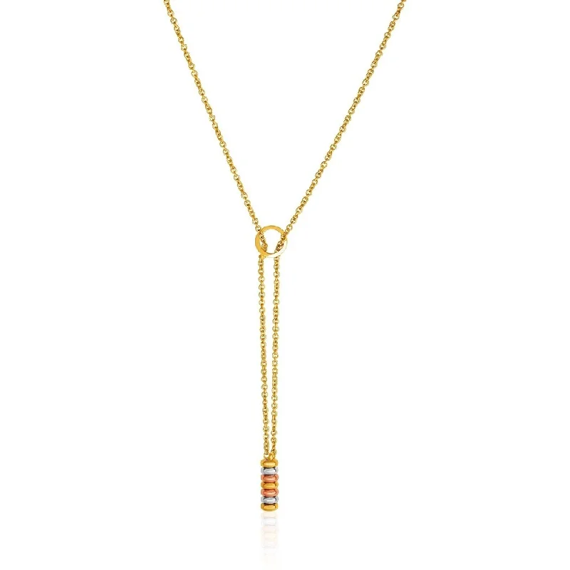 Silk cord necklaces-14k Tri-Tone Yellow White and Rose Gold Lariat Necklace