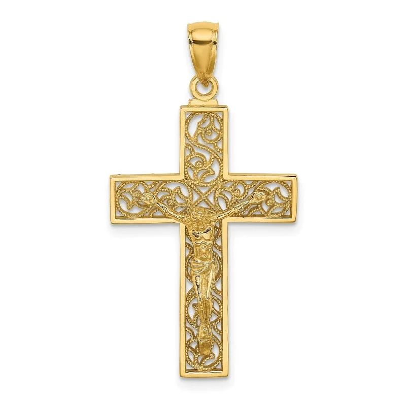 Playful bead necklaces-Curata 10k Yellow Gold 18" Textured Crucifix on Filigree Cross Necklace - 19mm x37mm