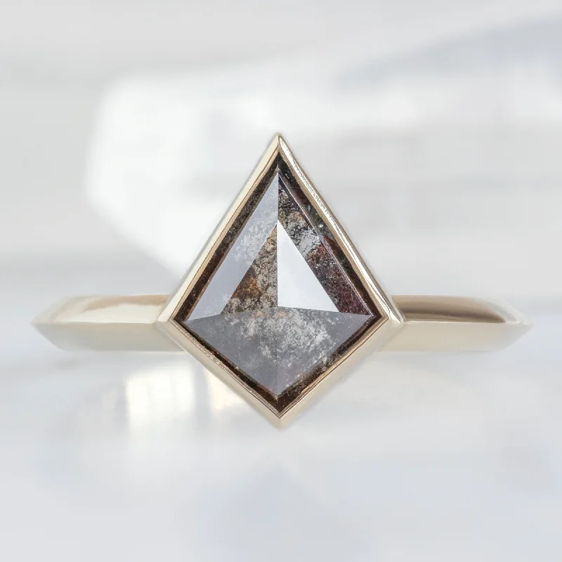 Petal carved engagement rings-The Hazel Ring | 1.31ct Kite Black Diamond in 14K Yellow Gold