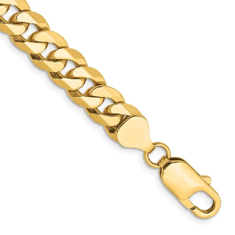 Spring clasp bangles-14k Yellow Gold 8mm Flat Beveled Curb Chain Bracelet, 8"