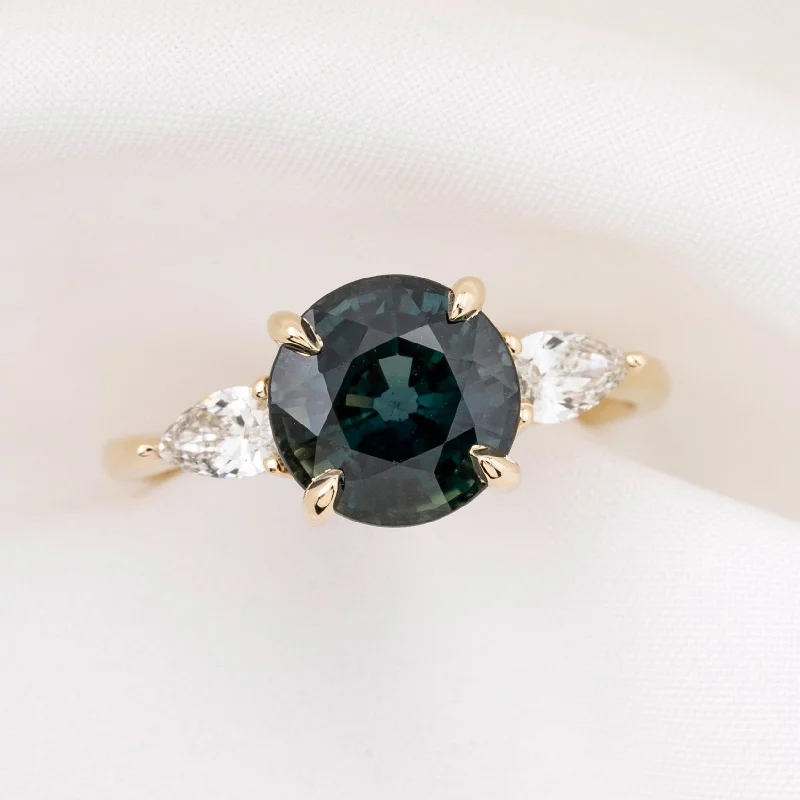 Radiant star engagement rings-Olivia Grand Ring 3.60ct Blue Green Sapphire, 14k Yellow Gold (One of a kind)