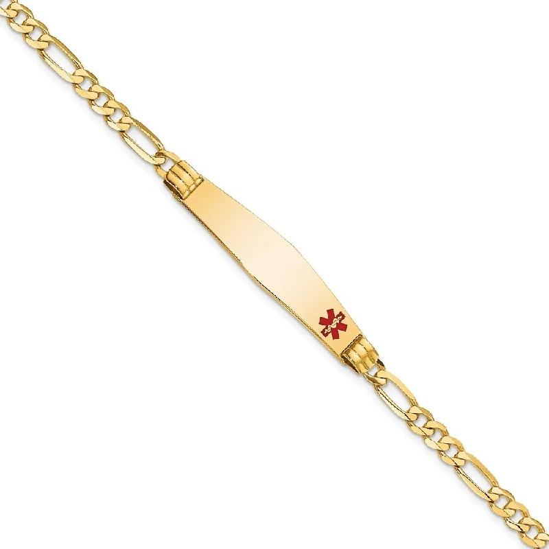 Reef knot bangles-14k Yellow Gold 9mm Medical Soft Diamond Shape Red Enamel Figaro ID Bracelet, 7"