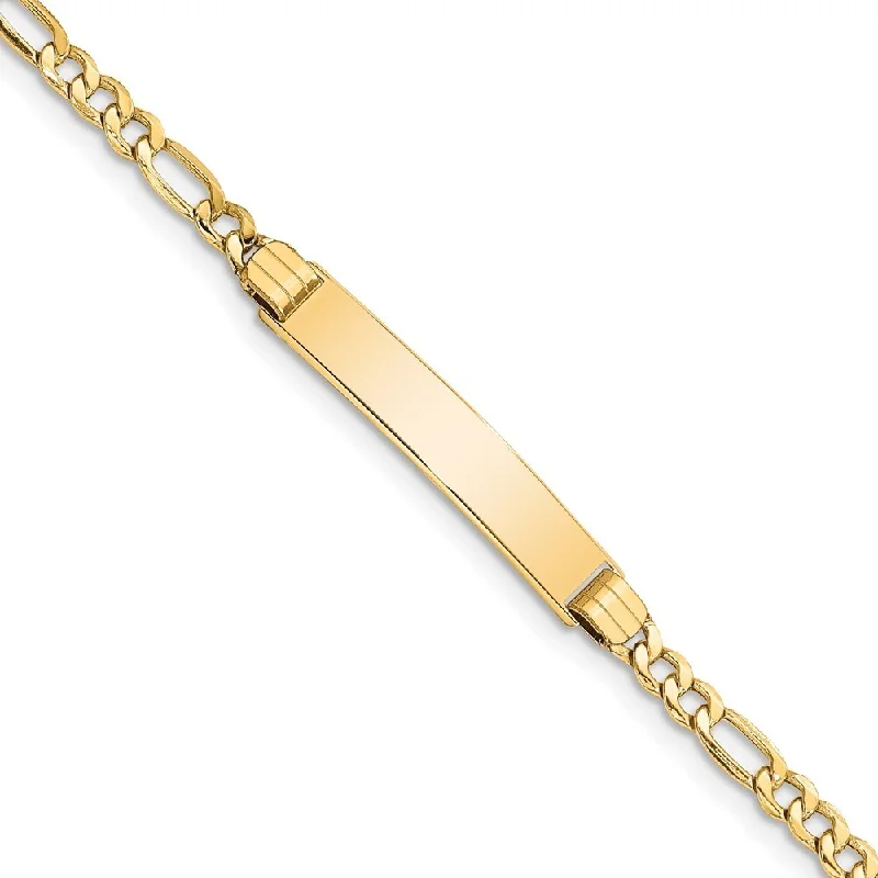 Hand-polished bangles-14k Yellow Gold 5.5mm Semi-solid Polished Figaro Link ID Bracelet, 7"