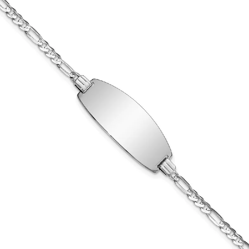 Light wood bangles-14k White Gold 10.5mm Oval Figaro ID Bracelet, 7"