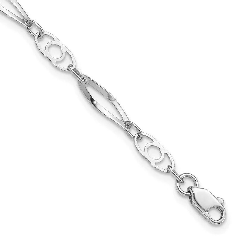 Polished bead bangles-14k White Gold 4mm Fancy Link Bracelet, 7"