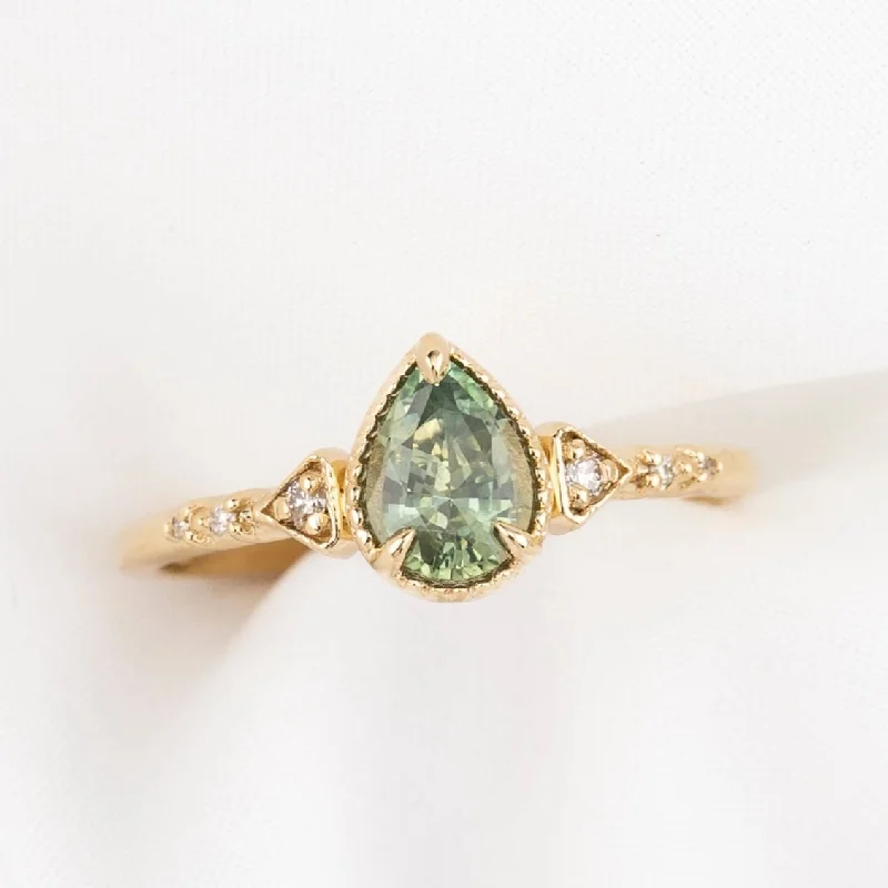 Full moon engagement rings-Agatha Ring 0.87ct Light Green Montana Sapphire, 14k Yellow Gold (One of a kind)