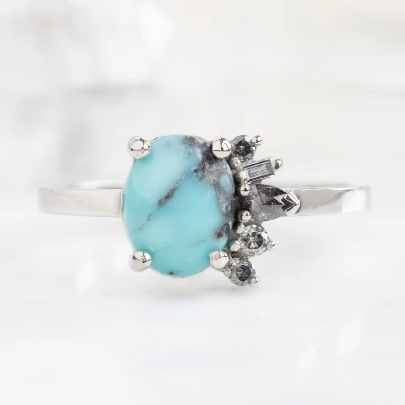 Bold stone engagement rings-The Cluster Ring | 1.23ct Oval Turquoise in 14K White Gold