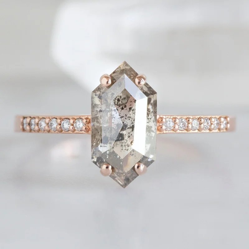 Artisan crafted engagement rings-The Willow Ring | 1.37ct Hexagon Salt and Pepper Diamond in 14K Rose Gold