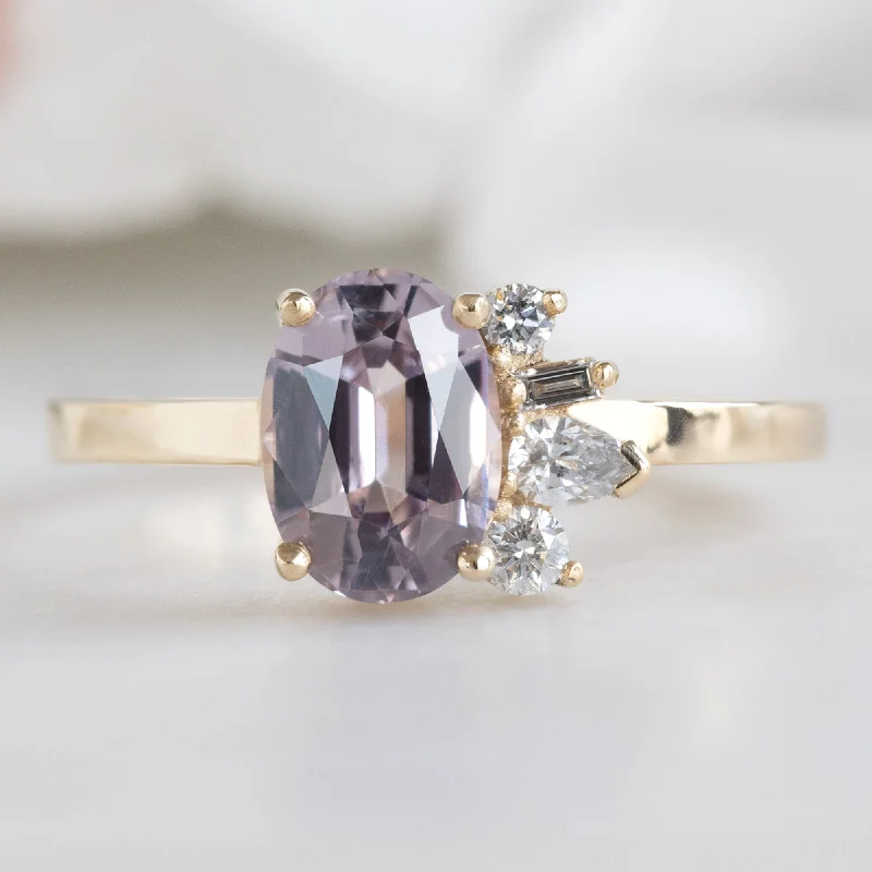 Asymmetrical engagement rings-The Cluster Ring | 1.12ct Oval Spinel in 14K Yellow Gold