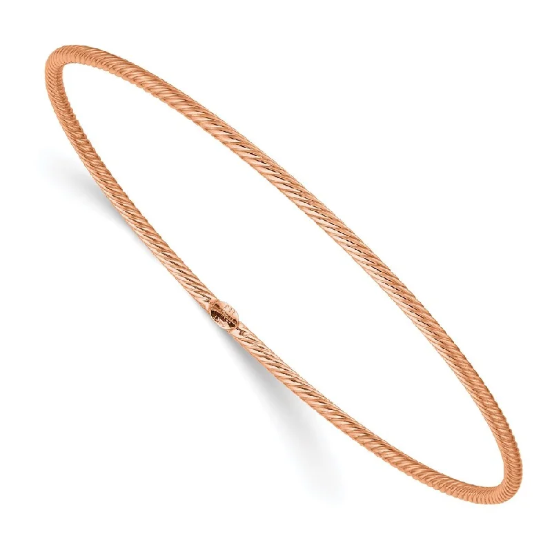 High gloss bangles-14k Rose Gold 0.28mm Textured Slip-on Bangle Bracelet, 8"