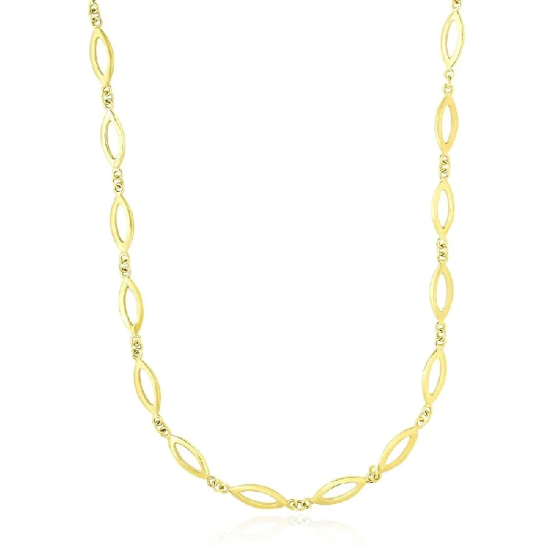 Eight-strand necklaces-14k Yellow Gold Necklace with Marquis and Small Ring Links