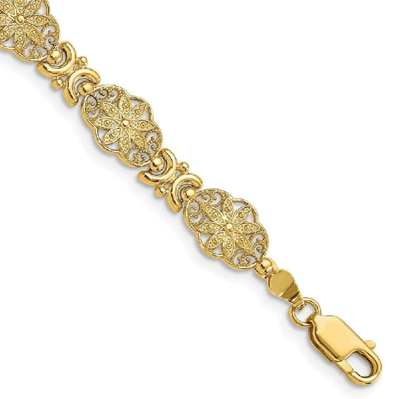 Light clay bangles-14k Yellow Gold 9mm Fancy Floral Link Bracelet, 7.5"