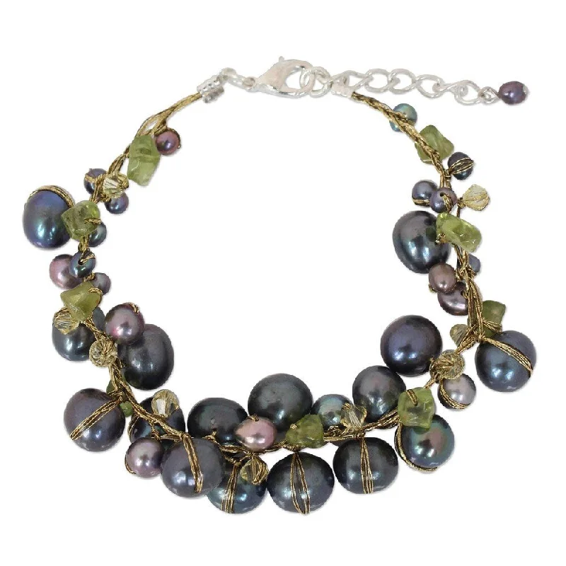 Heavy stone bangles-NOVICA Handmade Peridot and Pearl 'Grey Mist' Bracelet (3-9 mm) (Thailand)