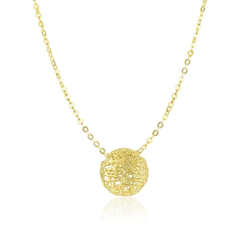 Thai style necklaces-14k Yellow Gold Mesh Style Puffed Round Necklace