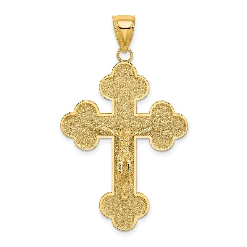 Polished bead necklaces-Curata 14k Yellow Gold Textured Crucifix With Budded Cross Necklace 27mm x 45.5mm