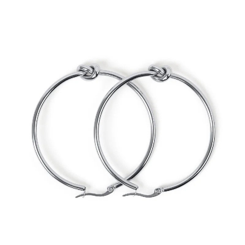 Light drop earrings-Knotted Hoop Earrings - Silver