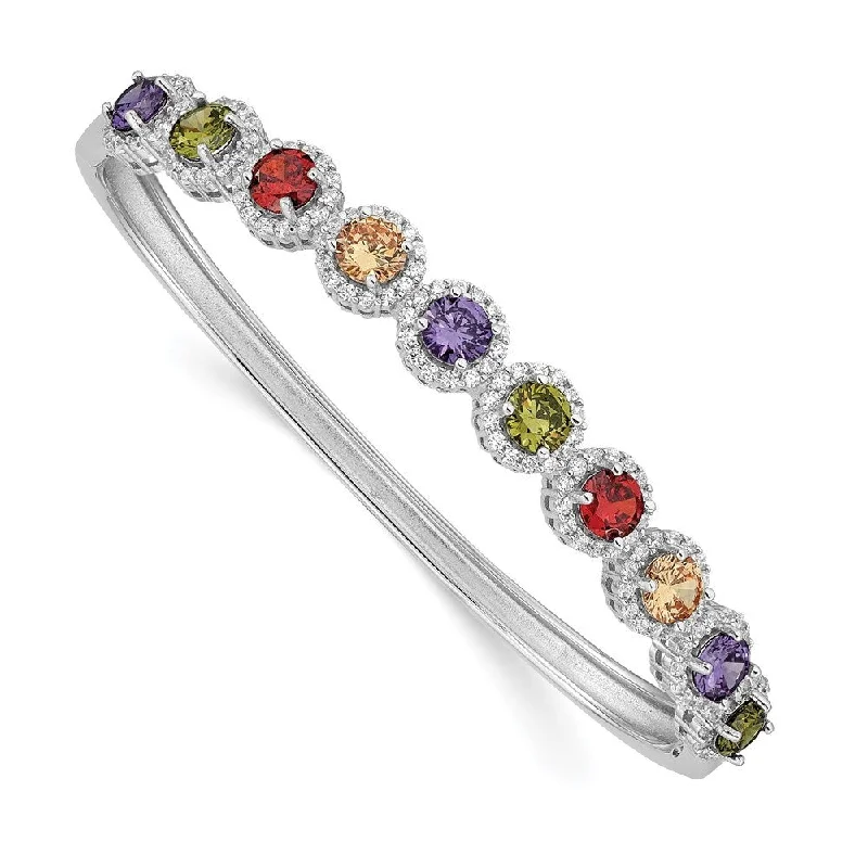 Cord edge bangles-925 Sterling Silver Rhodium-plated Colorful Cubic Zirconia Bangle Bracelet