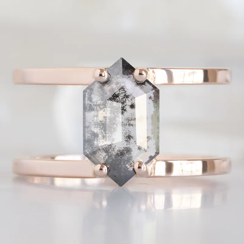 Cord detail engagement rings-The Poppy Ring | 1.21ct Lab Grown Salt and Pepper Hexagon in 14K Rose Gold