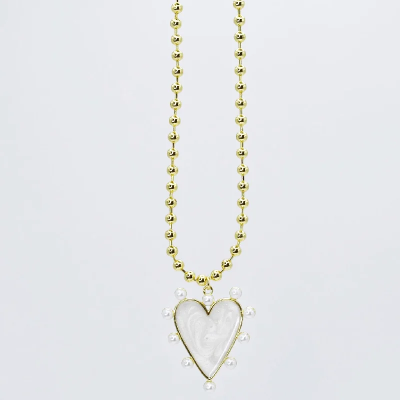 Leaf motif necklaces-Heart of Pearls Necklace J9