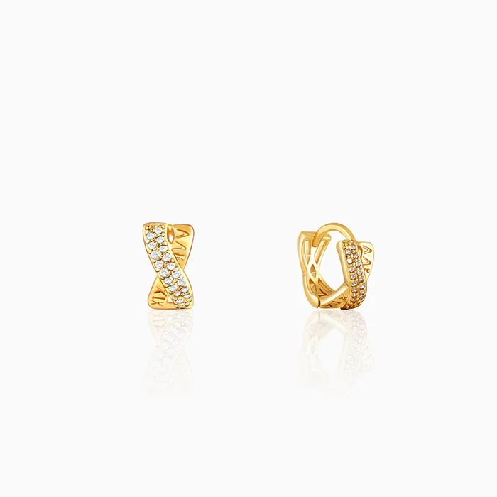 Bold cuff earrings-Golden Zircon Studded Twisted Hoop Earrings