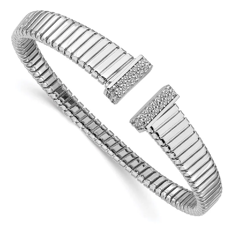 Pure modern bangles-925 Sterling Silver Rhodium-plated Cubic Zirconia Bangle Bracelet