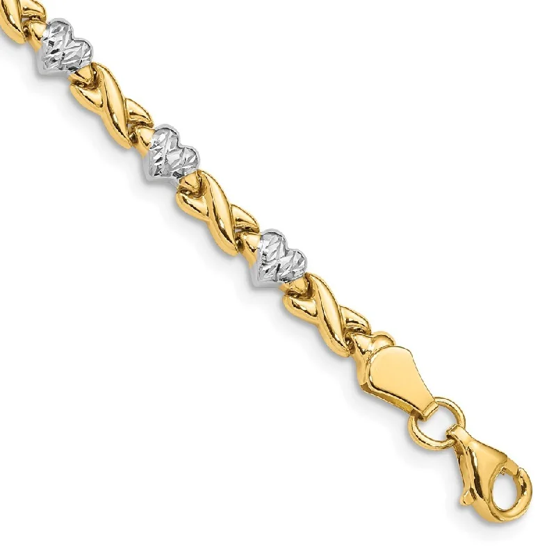 Pure crystal bangles-14k Yellow Gold 4mm Rhodium Heart X Bracelet, 7"