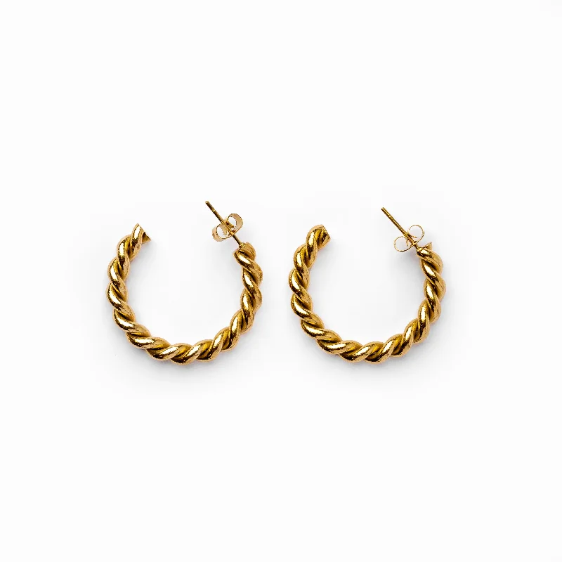 Petal hoop earrings-Sofia Twist Rope Hoop Earrings 18K Gold Plated - Gold