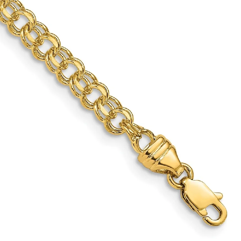 Retro deco bangles-14k Yellow Gold 3.75mm Solid Double Link Charm Bracelet, 7"