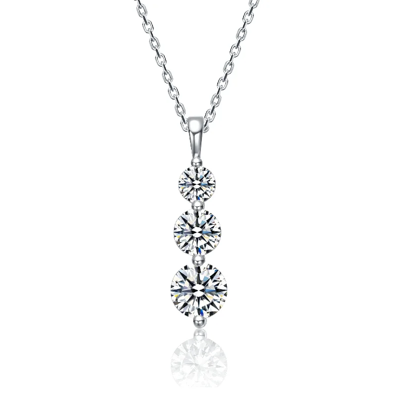 Faith charm necklaces-Sterling Silver White Gold Plated with 1.50ct Lab Created Moissanite Three-Stone Anniversary Necklace