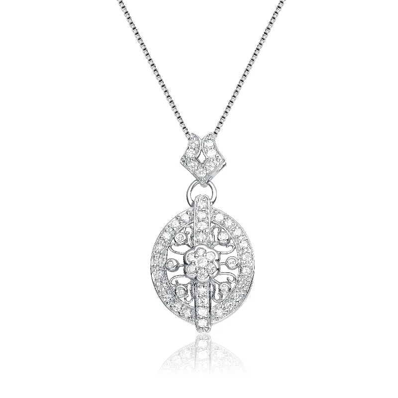 Swirl shape necklaces-Sterling Silver Cubic Zirconia Fancy Circle Necklace