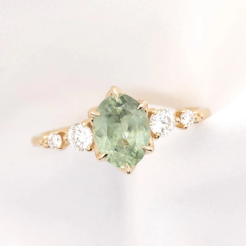 Round diamond engagement rings-Estel Fleur Grand Ring 1.48ct Aqua Green Montana Sapphire, 14k Yellow Gold (One of a kind)