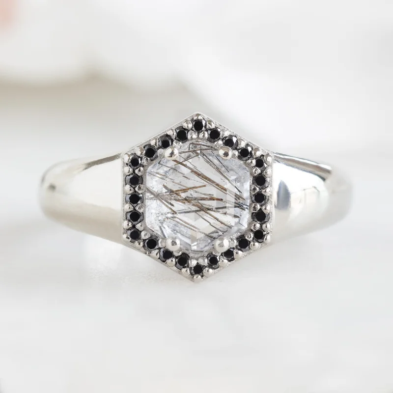 Luxe diamond engagement rings-The Signet Ring | 0.70ct Hexagon Tourmaline in Quartz in 14K White Gold