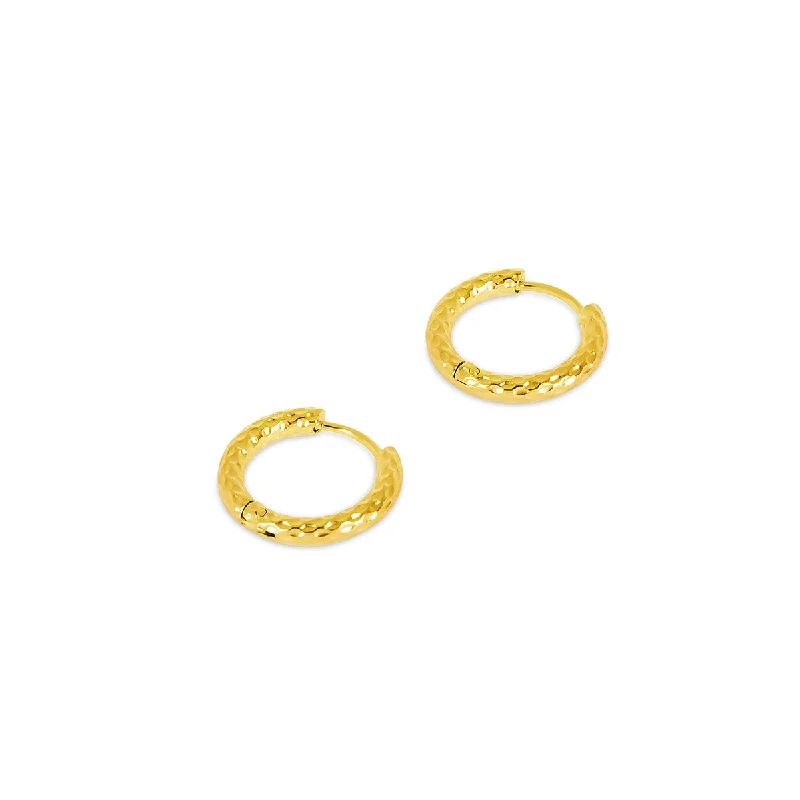 Flat badge earrings-Textured Huggie Earrings - Gold