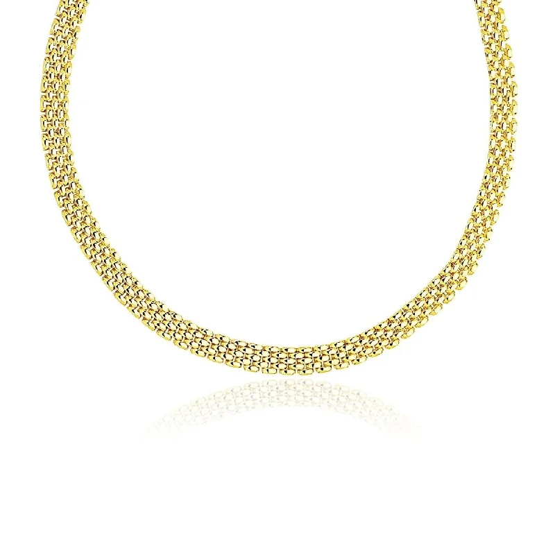 Surf wave necklaces-14k Yellow Gold Fancy Polished Multi-Row Panther Link Necklace