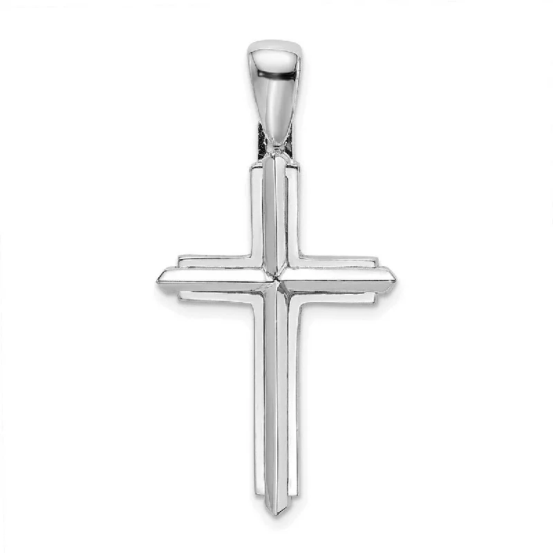 Linen cord necklaces-Curata 14k White Gold Large Framed Double Cross Pendant Necklace 20mm x 35mm