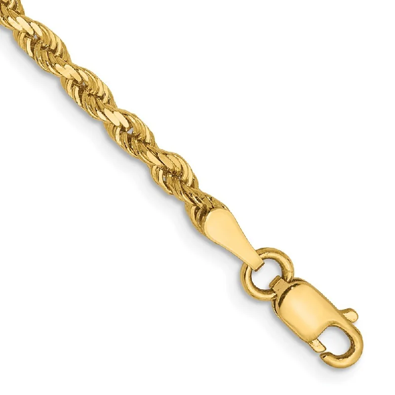 Wide gold bangles-14k Yellow Gold 2.75mm Diamond-Cut Lightweight Rope Chain Bracelet, 7"