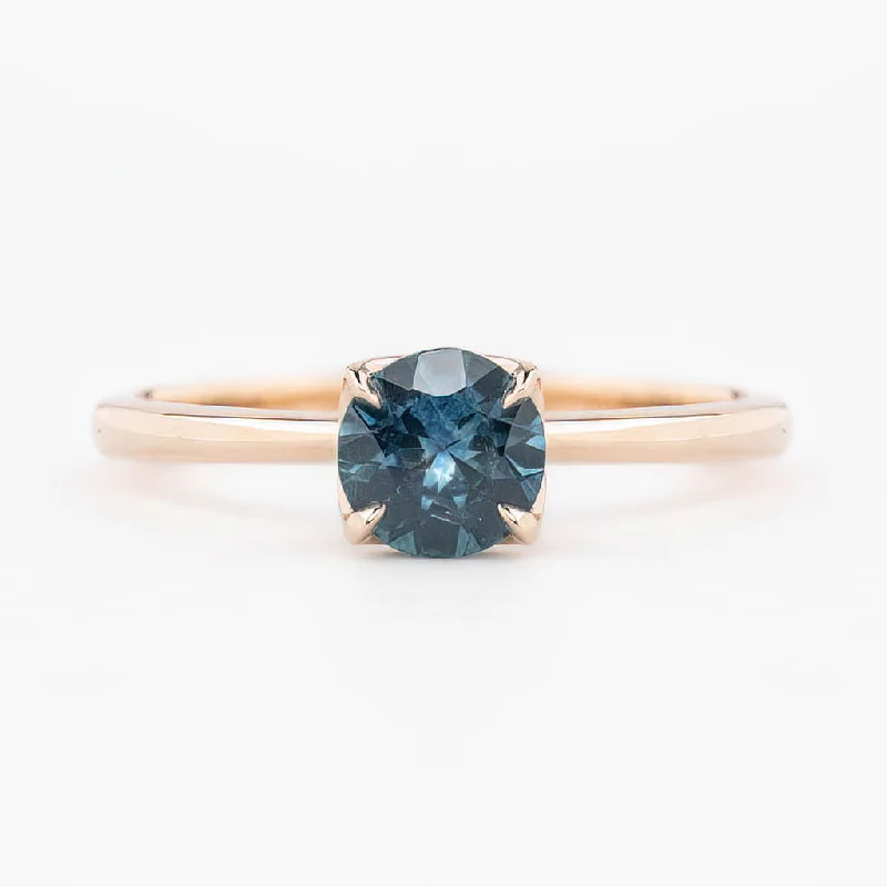 Light wood engagement rings-Sara Ring 0.89ct Round Blue Montana Sapphire, 14K Rose Gold (One of a kind)