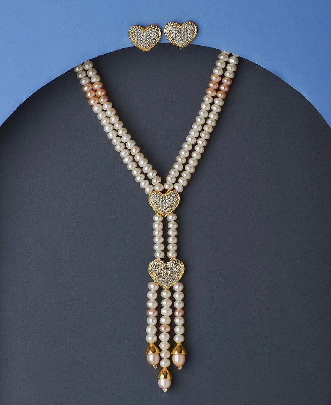 Reed weave necklaces-Heart Shaped Real Pearl Necklace Set