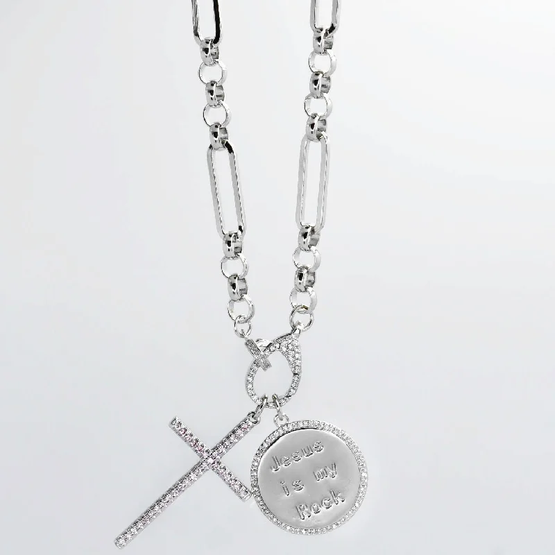 Eight-strand necklaces-Jesus is my Rock Silver Necklace I-37