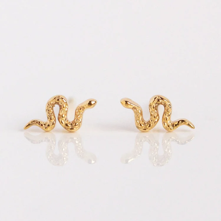 Radiant pearl earrings-Solid Gold Slither Snake Studs