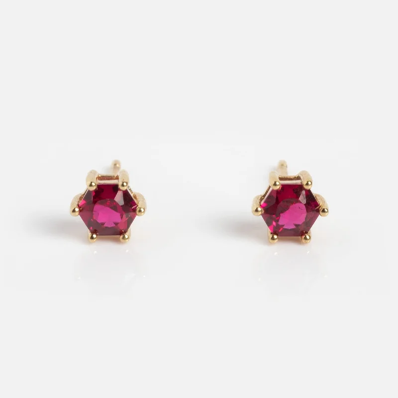 Victorian style earrings-Solid Gold 2024 July Capsule Classic Ruby Studs