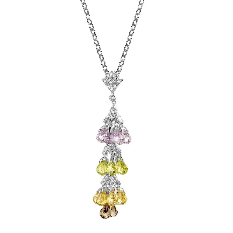 Clean cross necklaces-Sterling Silver Cubic Zirconia Gold Plating Clear and Yellow Light Pink and Burnt Amber Cubic Zirconia Dangling Pendant Necklace