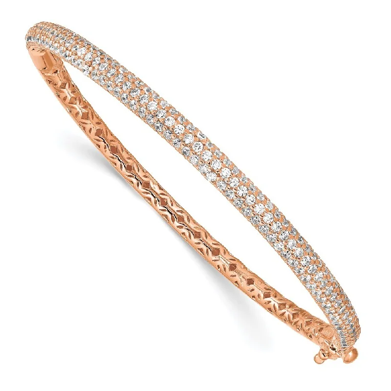 Open frame bangles-925 Sterling Silver Pav‚ Rose-tone 175 Stone Cubic Zirconia Hinged Bangle Bracelet