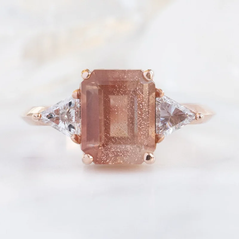 Glossy eternity engagement rings-The Jade Ring | 2.26ct Emerald Cut Sunstone in 14K Rose Gold