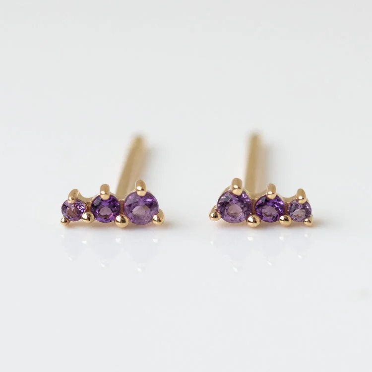 Light clay earrings-Solid Gold Dainty Birthstone Bar Studs