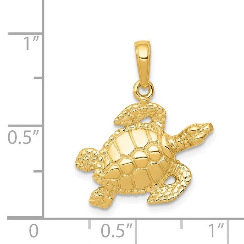 Braided cord necklaces-Curata 14k Yellow Gold 18" Textured Open back Sea Turtle Pendant Necklace