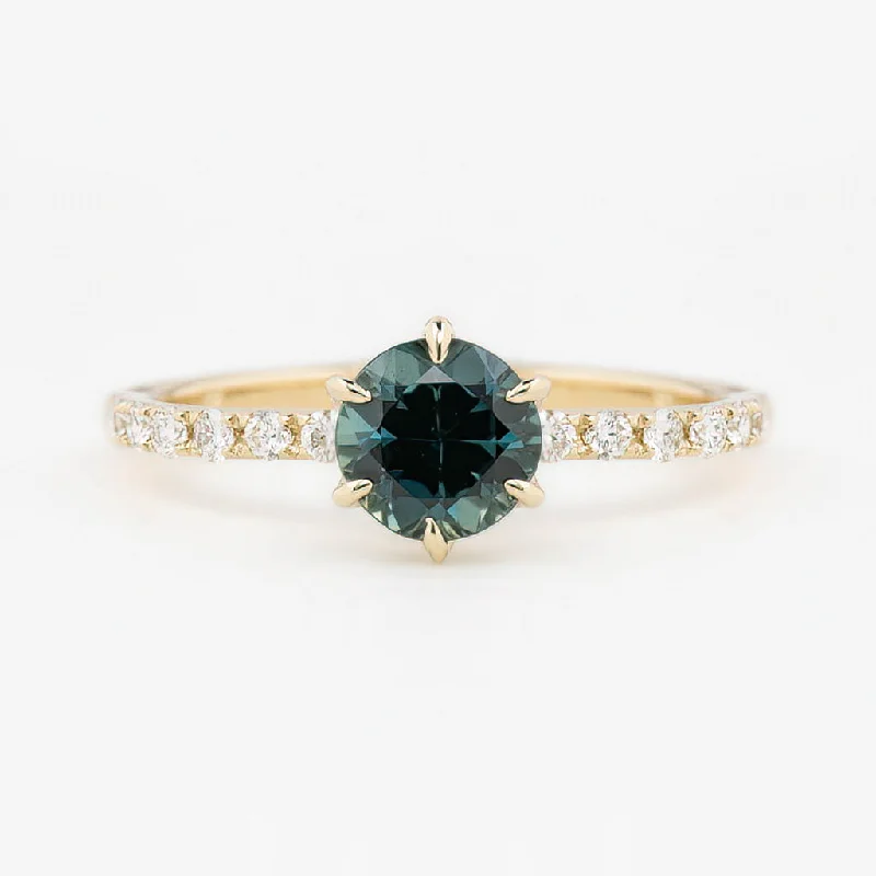 Rose gold engagement rings-Maria Luxe Ring 1.11ct Blue Green Queensland Sapphire, 14K Yellow Gold (One of a kind)